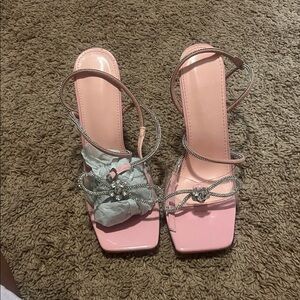 SHEIN Pink and Silver Strappy Heels